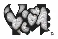 the initial T.L. inside a 2 fingerprint shape like a heart tattoo design idea