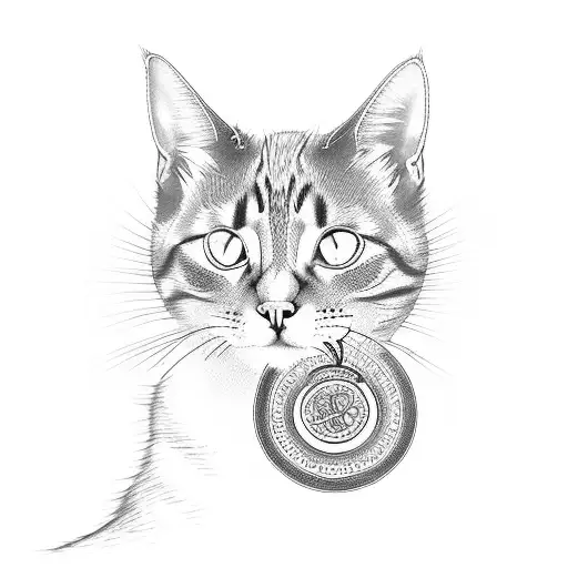 A cat silhouette intertwined with sacred symbols of Umbanda tattoo design idea