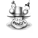 A mystical Exu with a mischievous grin and a top hat tattoo design idea