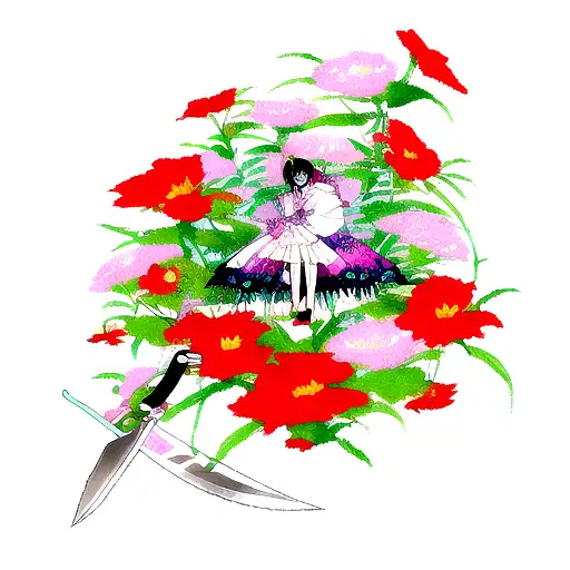 knife with flower tattoo design idea