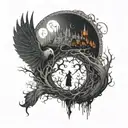 A Tim Burton inspired tattoo featuring elements from Lord of the Rings and Game of Thrones tattoo design idea