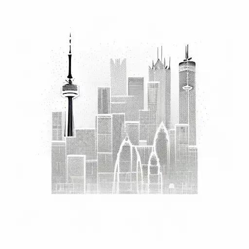 A sleek and modern skyline of Toronto with the word 'success' integrated into the design, representing the client's achievements as an entrepreneur tattoo design idea