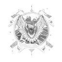 A powerful eagle soaring above a bustling cityscape representing the client's success as an entrepreneur tattoo design idea