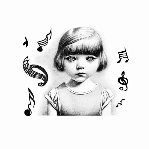 little girl, music notes, short songtext, anker, 1922, sternbild waage tattoo design idea