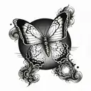 The design of a beautiful butterfly that is not too busy and is accompanied by a moon tattoo design idea