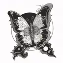 The design of a beautiful butterfly that is not too busy and is accompanied by a moon tattoo design idea