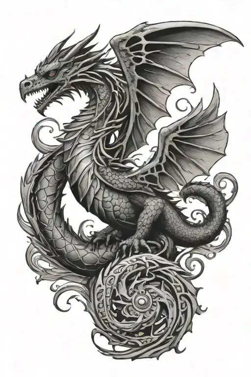 Dragon and Liverbird together tattoo design idea