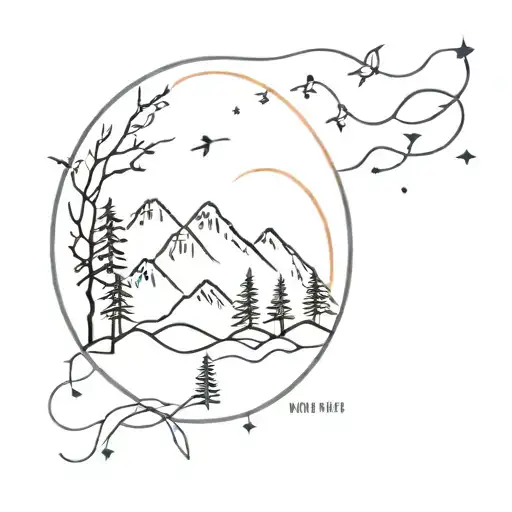 mountains and fireflies tattoo design idea