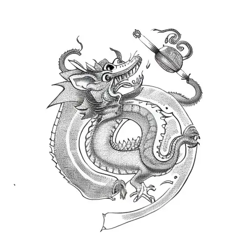rat sitting on dragon while flying Chinese horoscope while in love  tattoo design idea