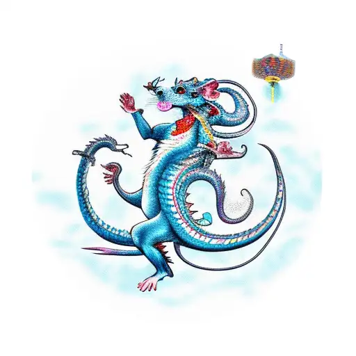 Chinese horoscope rat with dragons flying  tattoo design idea