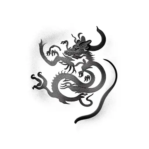 Chinese horoscope rat flying o top of the dragon  tattoo design idea