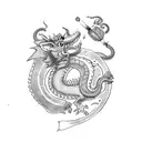 rat sitting on dragon while flying Chinese horoscope while in love  tattoo design idea