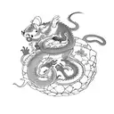 rat sitting on dragon while flying Chinese horoscope while in love  tattoo design idea