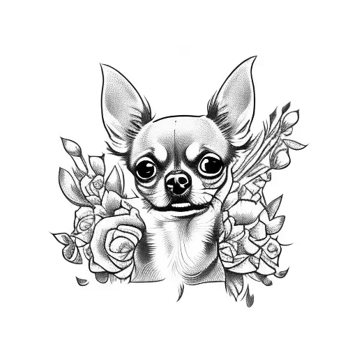 chihuahua with flowers tattoo design idea