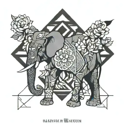 Elephant with flowers tattoo design idea