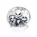 Jack Skellington and Sally holding hands in front of a full moon tattoo design idea