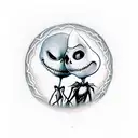 Jack Skellington and Sally holding hands in front of a full moon tattoo design idea