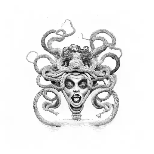 medusa with red and black snakes tattoo design idea
