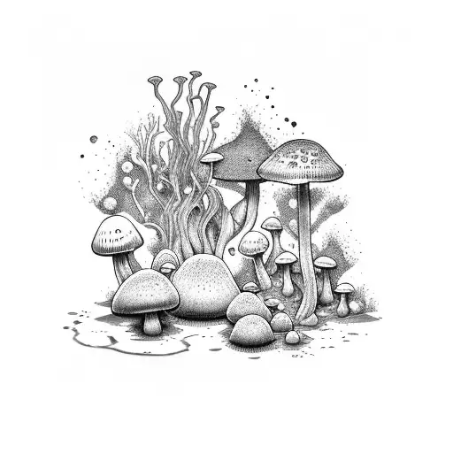 terrarium, moss, funghi  tattoo design idea