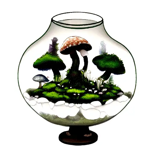 terrarium, moss, funghi  tattoo design idea