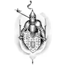 A knight in shining armor playing a haunting melody on a traditional Bosnian instrument tattoo design idea