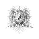 A knight in shining armor playing a haunting melody on a traditional Bosnian instrument tattoo design idea