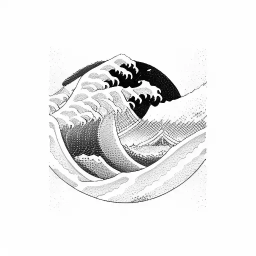 waves of kanagawa flowing out of a Torii Gate tattoo design idea