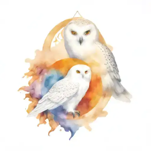 snowy owl and Norse compass intertwined tattoo design idea