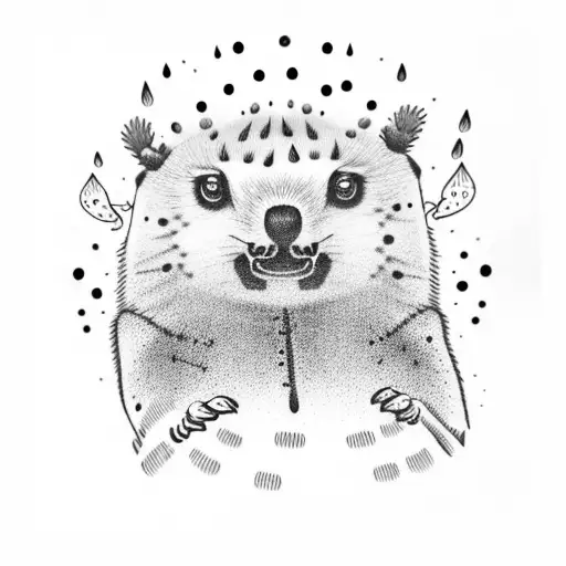 simple outline of a saguaro cactus with with clouds and raindrops tattoo design idea