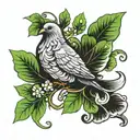 the word dove in the shape of the number 5 leaf clover tattoo design idea