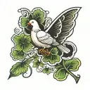 the word dove in the shape of the number 5 leaf clover tattoo design idea