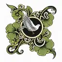the word dove in the shape of the number 5 leaf clover tattoo design idea