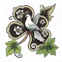 the word dove in the shape of the number 5 leaf clover tattoo design idea
