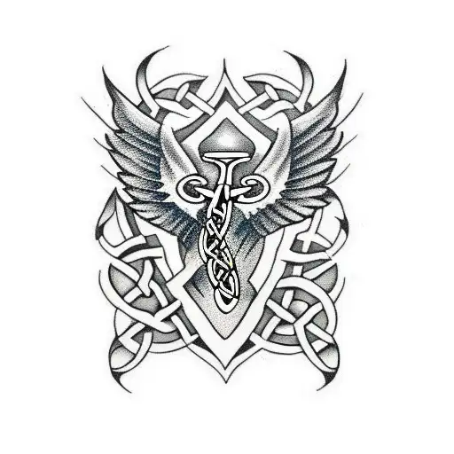 Celtic Angel Symbol Made Up from a Bass clef tattoo design idea