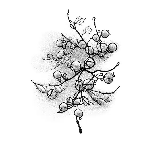 very thin line drawn mistletoe that is hanging down with several berries clustered around mistletoe leaf tattoo design idea