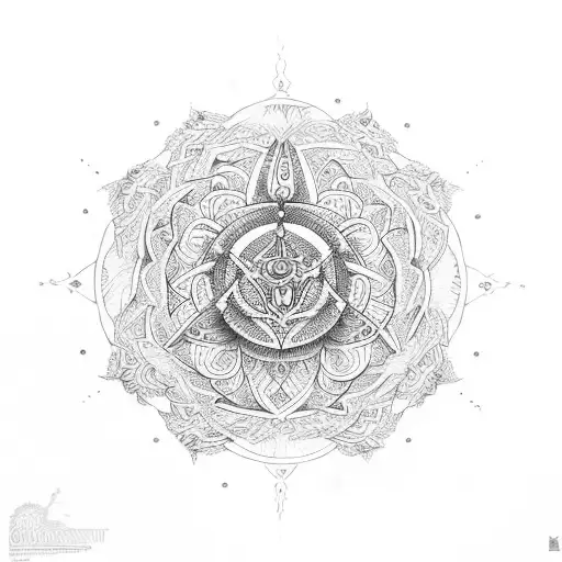 Cherry blossom with mandala chandelier and fehu rune  tattoo design idea
