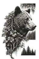 forest and bear head tattoo design idea
