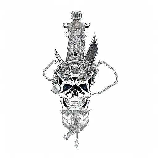 a skull and a sword tattoo design idea