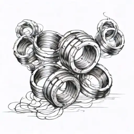 Generate a tattoo design featuring thick rings spaced a couple of inches apart on the arm. Within each ring, incorporate tattoo design idea