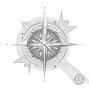 Fine line tattoo sleve compass with two coordinate, philippines stars and sun, palm trees, liechtenstein mountain tattoo design idea