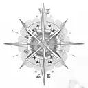 Fine line tattoo sleve compass with two coordinate, philippines stars and sun, palm trees, liechtenstein mountain tattoo design idea