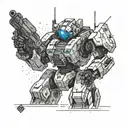 A sleek and modern mecha design inspired by the robots in Titanfall 2, with dynamic poses and futuristic weapons tattoo design idea