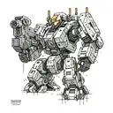 A sleek and modern mecha design inspired by the robots in Titanfall 2, with dynamic poses and futuristic weapons tattoo design idea
