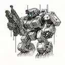 A sleek and modern mecha design inspired by the robots in Titanfall 2, with dynamic poses and futuristic weapons tattoo design idea