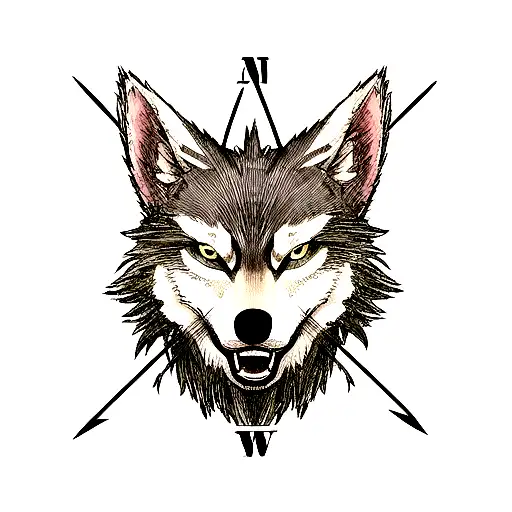 arrow compass wolf tattoo design idea