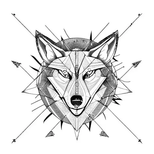 arrow compass wolf tattoo design idea