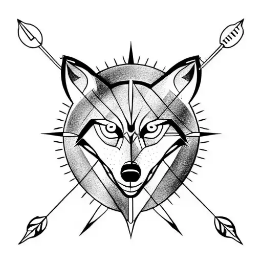 arrow compass wolf tattoo design idea