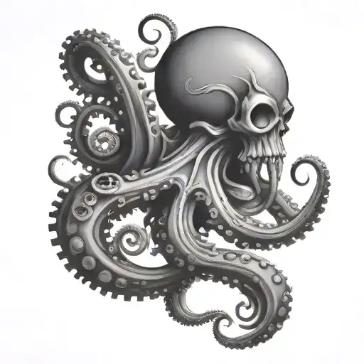 A mechanical octopus with heavy metal music elements incorporated into its design tattoo design idea