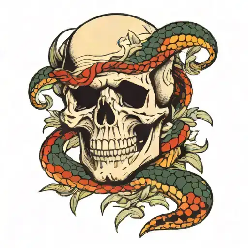 skull with snake tattoo design idea