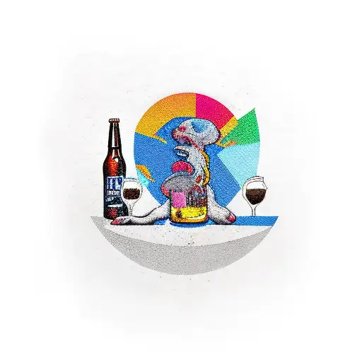 vinyl disc and beer tattoo design idea